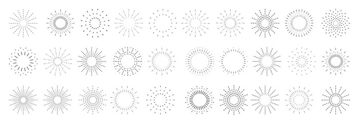  Sunburst set Vintage sunrise collection Light rays elements Firework explosion stars Vector.