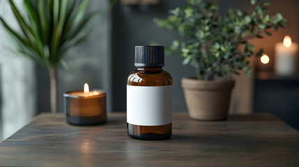 Create a professional product photo featuring an 250ml amber supplement bottle with a black grooved lid. 