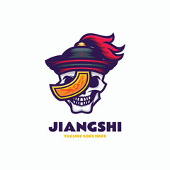 Vector Logo Illustration Skull Jiangshi Simple Mascot Style.