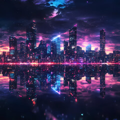 Obraz premium Futuristic Holographic Digital Background with Neon Gradient and Cyber Tech Elements