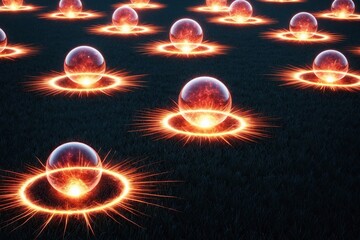 Obraz premium Radiant Energy Orbs Pulsating in a Darkened Landscape