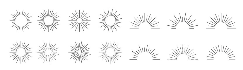 retro rays set black and white illustration design elements isolated on white background