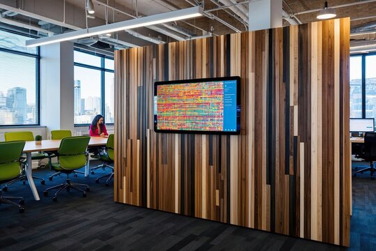 Vibrant Eclectic Wood Digital Display for Dynamic Office Spaces