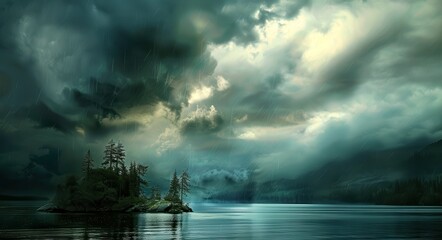 Fototapeta premium Stormy Clouds and Rain: Dramatic Sky in Nature's Fury