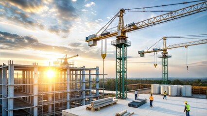 sunset at the construction site