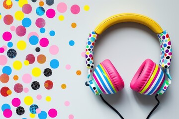 Colorful Pop Art Style Headphones with Vibrant Dot Pattern for Modern Design and Decor Concepts