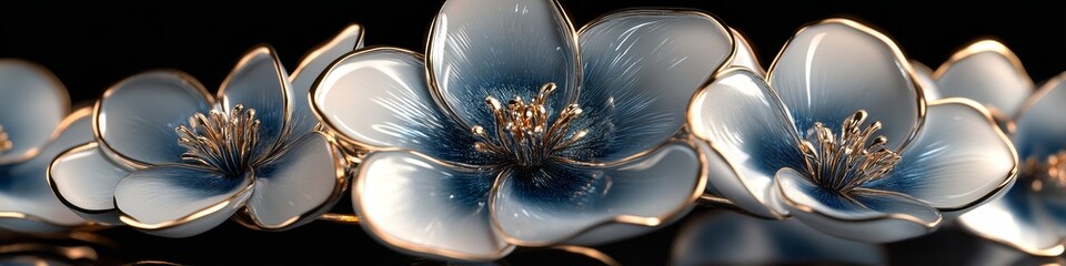 Obraz premium 3D rendering, three-dimensional blue and white porcelain flowers