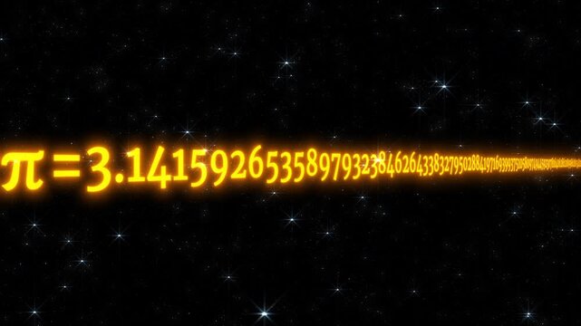 Abstract infinity Pi, &pi;, number animation with 3D and glow effect and starry space background, concepts, ideas, 4k