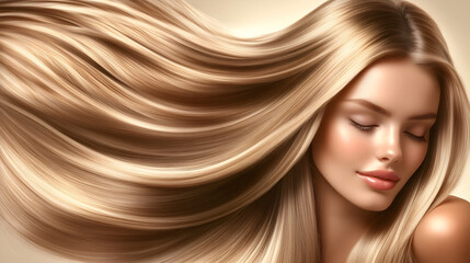 Naklejka premium Close-Up of a Beautiful Model with Long, Shiny Hair: Perfect for Hair Care Advertising