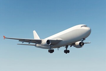 Obraz premium 3D Rendering of Large Cargo Plane in Flight Over White Background for Freight Logistics Solutions
