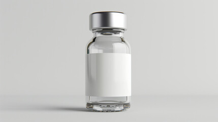 medical vial isolated on white with blank white label for logo mockup branding, glass bottle mockup 