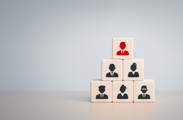 Human resource management, HRM and recruitment business concept, Wood cube block with black and red...