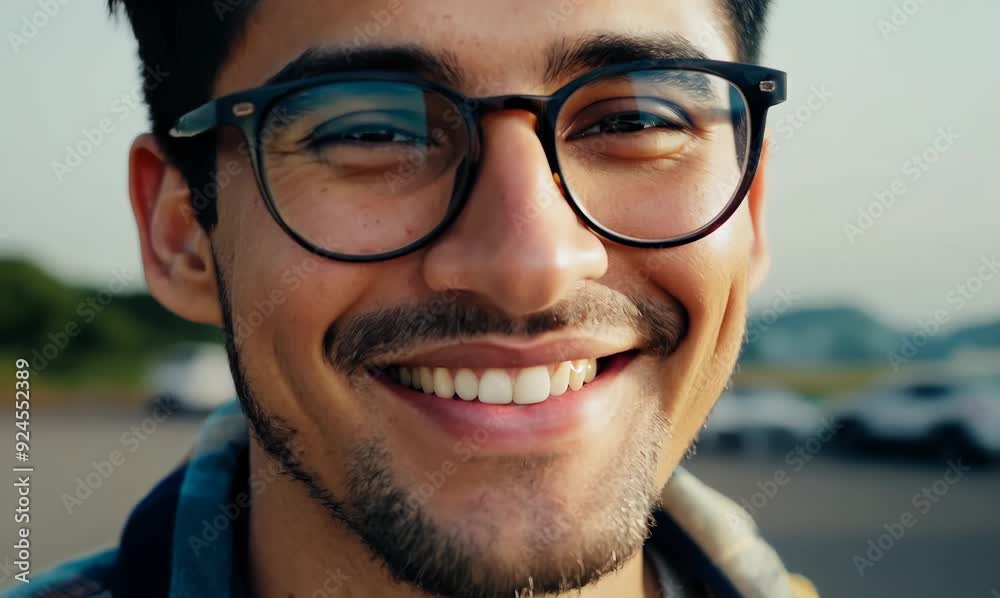 Canvas Prints Portrait of a handsome young man with eyeglasses on the road