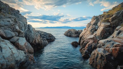Rocky Cliffs Enclosing a Calm Ocean Inlet