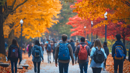 Kids coming back from school, heavy backpacks on their shoulders, happy childhood with full of memories.