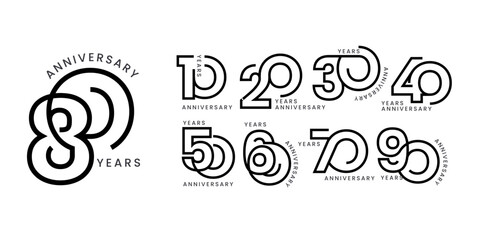10 20 30 to 90 years anniversary logo template design