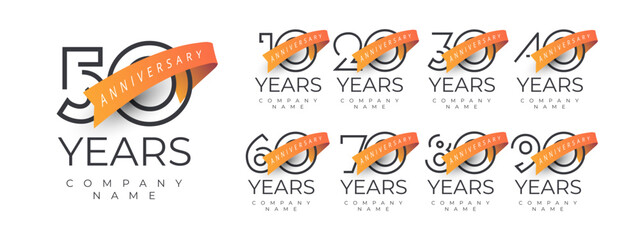 10 20 30 to 90 years anniversary logo template design