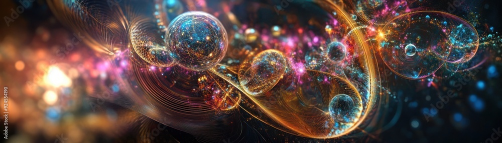 Aufkleber abstract cosmic background with glowing bubbles and lines
