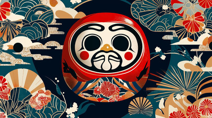 Fototapeta premium Explore intricate Daruma Doll Patterns, showcasing the traditional Japanese symbol of perseverance and good luck.