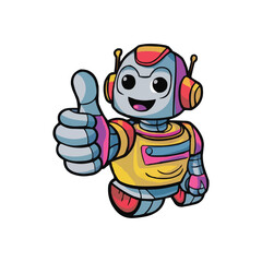 Fototapeta premium Vector Cute cartoon robot Thumbs up