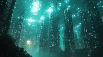 Obraz premium Futuristic City Submerged Underwater