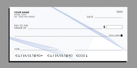 white bank blank cheque with wavy line pattern, check paper template design vector.