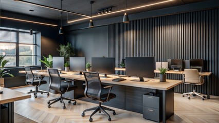 Fototapeta premium Design company, office, black wall