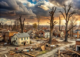 Dismal Derecho's Devastation: Brown and gray, snapped trees, shattered buildings