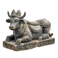 A beautifully carved statue of a sacred cow, isolated on white background, transparent background