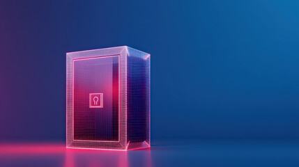 A 3D safe with floating digital locks, representing secure financial management