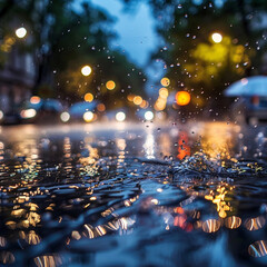 Fototapeta premium A rainy day with a car and raindrops on the windowcity in the night