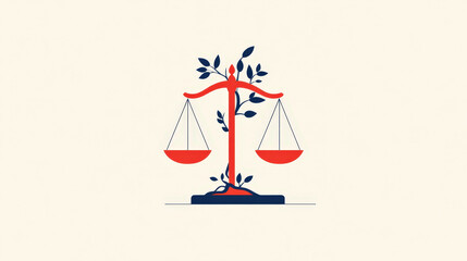 Fototapeta premium Scales of justice with roots, grounded in morality, flat design illustration 