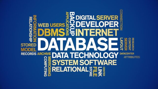 Database animated word cloud;text design animation tag kinetic typography seamless loop.