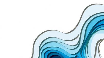 青と白の波状レイヤーが描く抽象的デザインアート