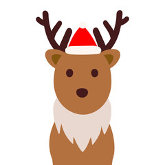 クリスマスの帽子を被ったシンプルでかわいいトナカイ