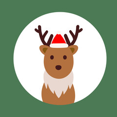 クリスマスの帽子を被ったシンプルでかわいいトナカイ