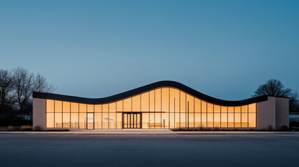 Fototapeta premium Community center showcasing energy-efficient technologies, local innovation