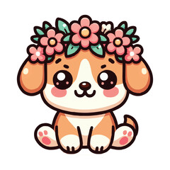 cute dog with flower crown cartoon vector icon illustration