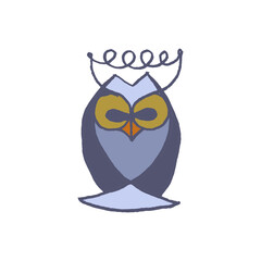 Colorful owl totem. Vector cartoon sign of owl in trendy hand drawn style with natural pencil texture. Bird character SVG symbol design. Line art eagle-owl doodle. Flying animal icon.