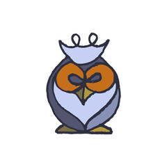 Colorful owl totem. Vector cartoon sign of owl in trendy hand drawn style with natural pencil texture. Bird character SVG symbol design. Line art eagle-owl doodle. Flying animal icon.