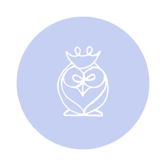 Monochrome owl totem. Vector cartoon sign of owl in trendy hand drawn style with natural pencil texture. Bird character SVG symbol design. Line art eagle-owl doodle. Flying animal icon.