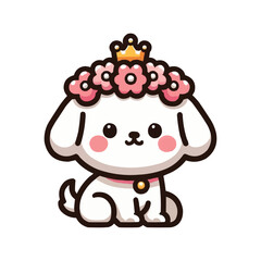 cute dog with flower crown cartoon vector icon illustration