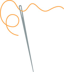 Tailor thread and needle logo, doodle sewing craft tool object, flat dressmaking decoration design, hand drawn embroidery accessories illustration, vector tailor supplies element,