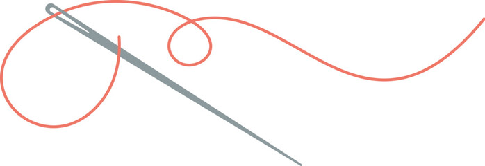 Embroidery thread and needle logo, vector tailor craft accessories illustration, flat sewing decoration element, doodle fashion tool design, cartoon embroidery supplies object,