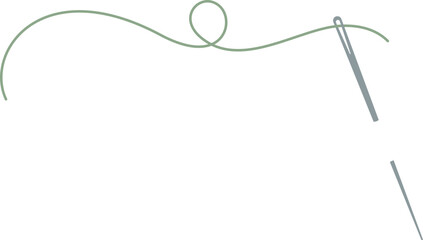 Sewing needle and thread logo, hand drawn dressmaking supplies element, flat embroidery accessories design, cartoon tailor craft decoration object, doodle fashion tool illustration,