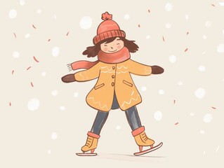 Child skates in the winter simple illustration. AI generated