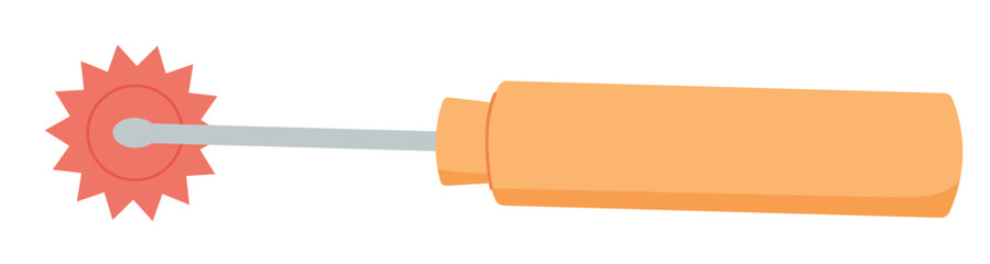 Tailor drawing wheel, doodle fashion tool illustration, hand drawn sewing decoration element, flat embroidery supplies object, vector tailor accessories design,