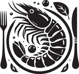 Shrimp Silhouette isolated on white background Minimalist crayfish vector shape