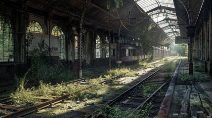 Abandoned Train Station Overgrown with Nature