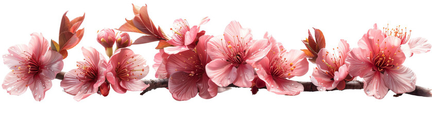 A stunning display of cherry blossoms in full bloom, showcasing their vibrant pink petals, delicate appearance, and capturing the essence of spring's beauty with elegance.